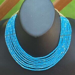 Shimmering 8 Strands Turquoise Glass Beads Necklace NWT